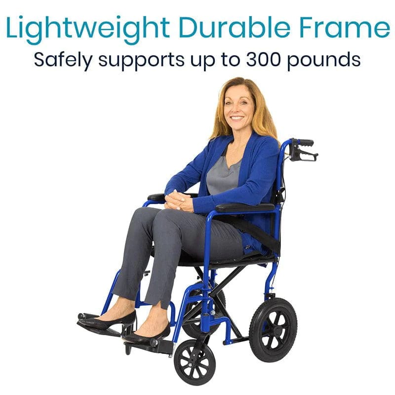 Vive Transport Wheelchair, Compact, Folding, Lightweight, Large Rear Wheels